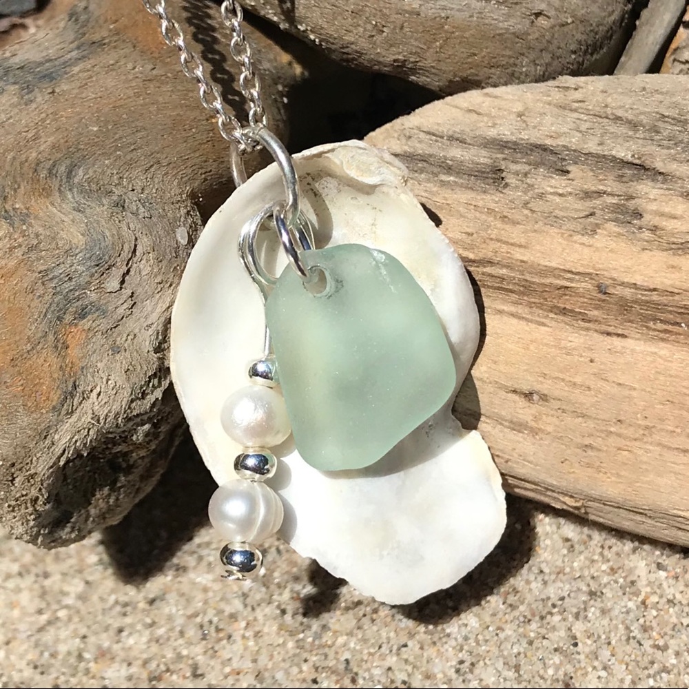 SEAGLASS Seafoam Green with Abalone Shell Necklace